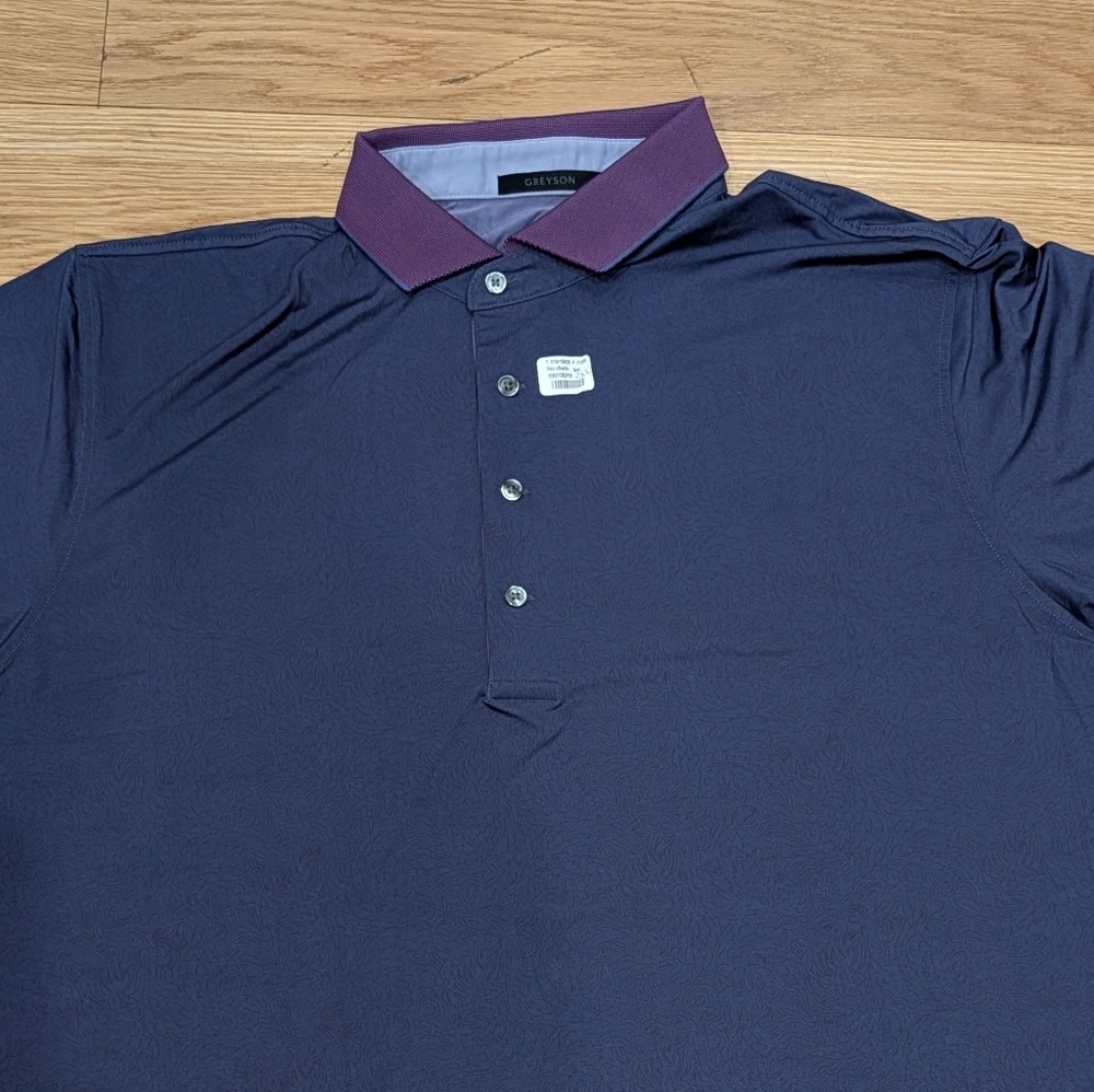 Greyson Knit Collar Polo Mens Large Purple Contrast Collar Performance NWOT